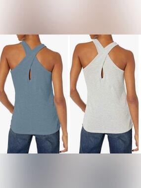 2 Daily Ritual Women's Cross-Back Thick Knit Tank Tops Blue & Gray